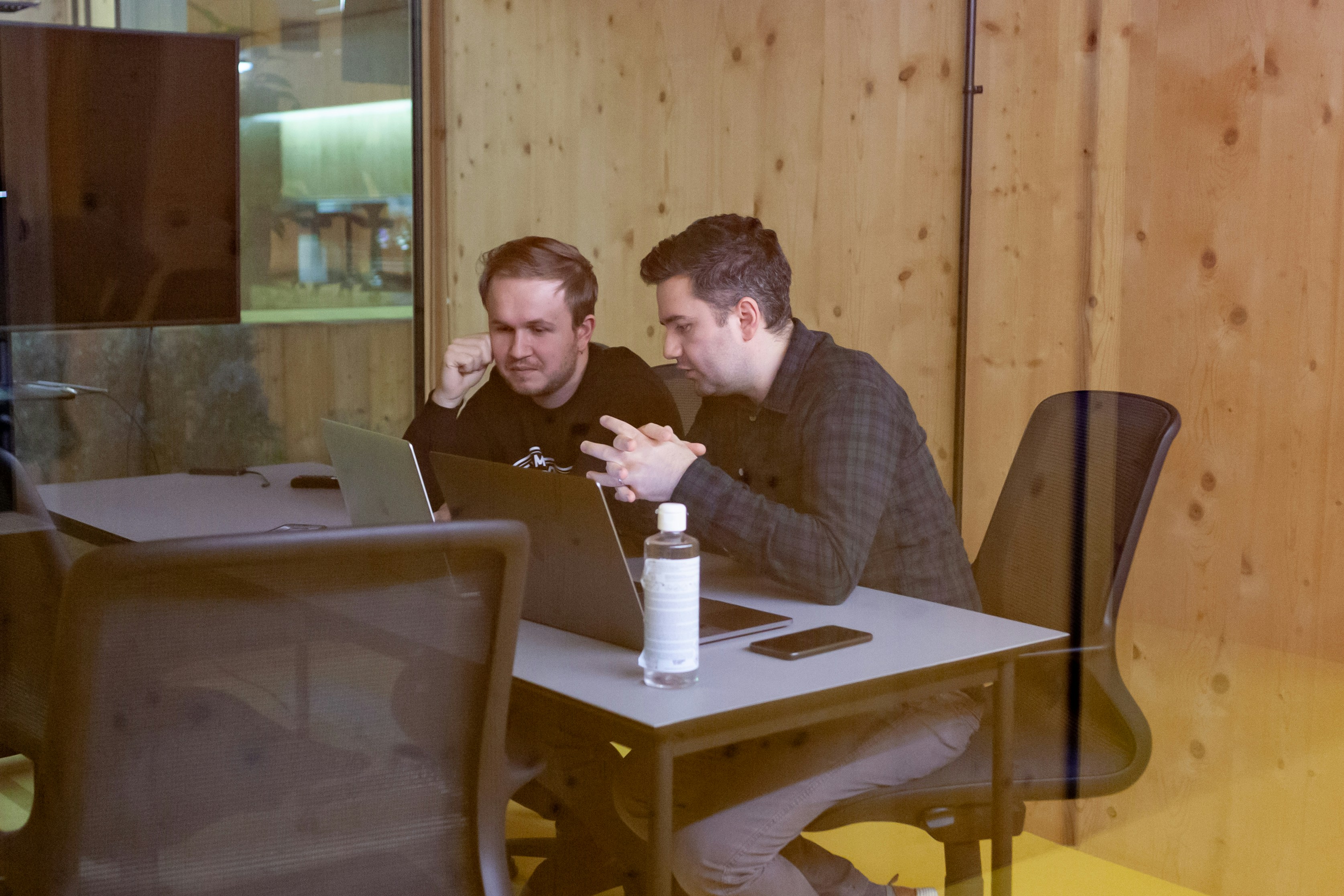 Business professionals collaborating on a project
